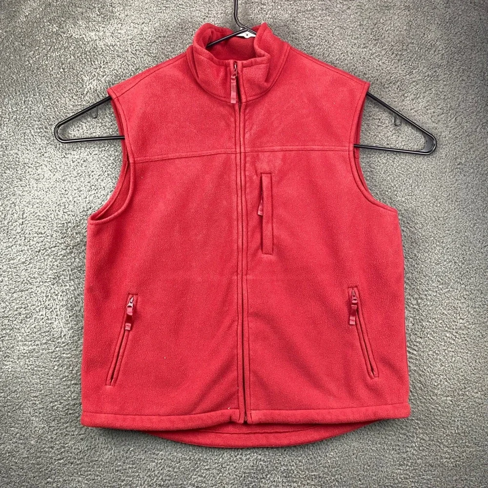 Duluth Trading Co. Mens L Fleece Vest Full Zip Mock Neck Red Sleeveless